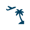 Ein Piktogramm mit einem Flugzeug und einer Palme